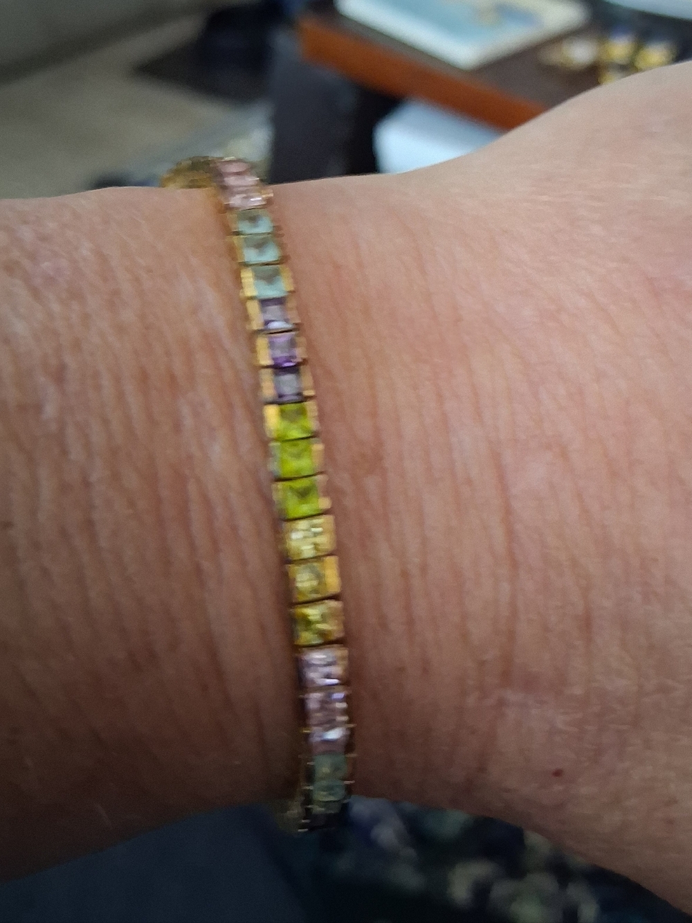 14 Kt Over Sterling Silver Colored Semi Precious Stone Bracelet 7"